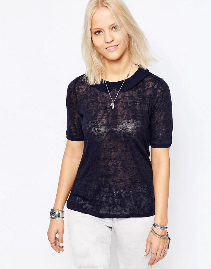 Only Alba Peter Pan Collar T-shirt - Night Sky