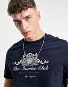 Asos Design T-shirt In Navy Organic Cotton With Front Print