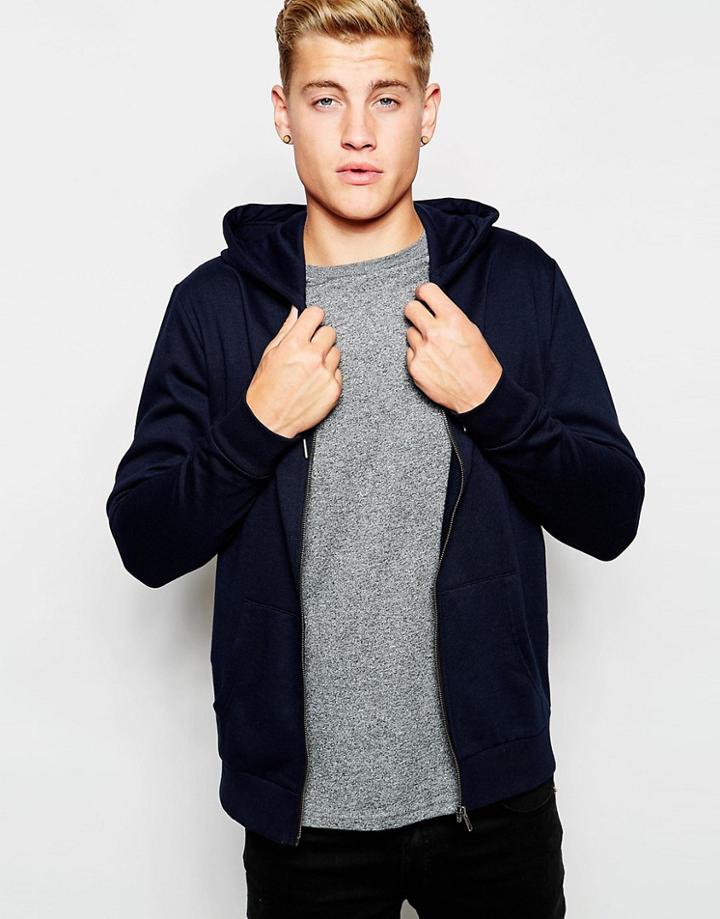 New Look Zip Up Hoodie In Dark Blue - Navy