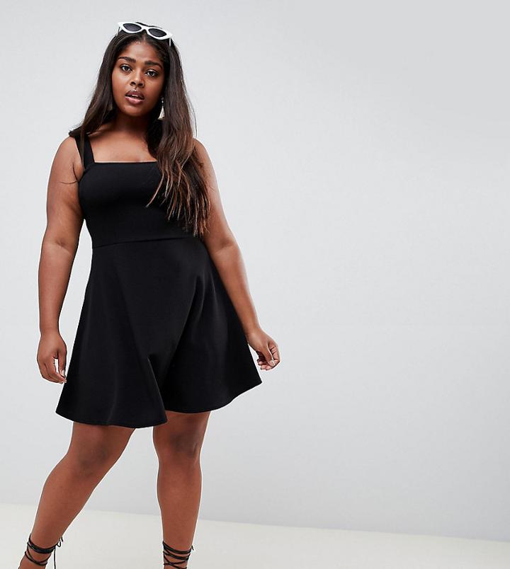 Boohoo Plus Square Neck Skater Dress - Black