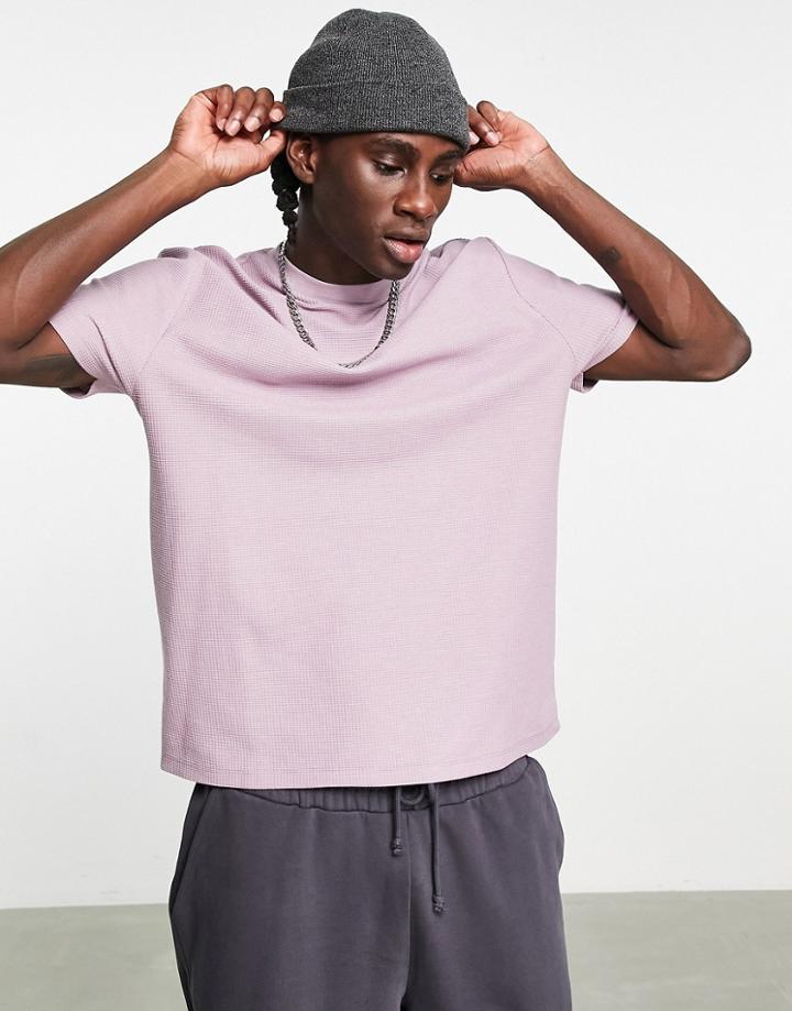 Asos Design Relaxed Waffle T-shirt In Purple Heather