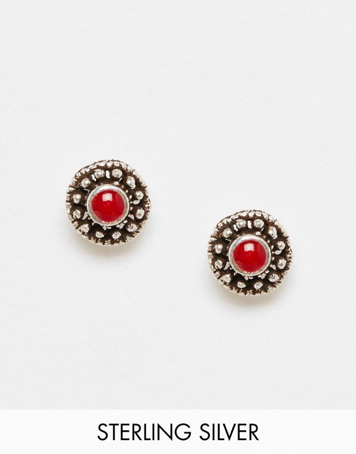 Asos Sterling Silver Boho Stud Earrings - Red