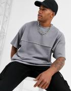 Asos Design Oversized T-shirt With Seam In Waffle In Gray