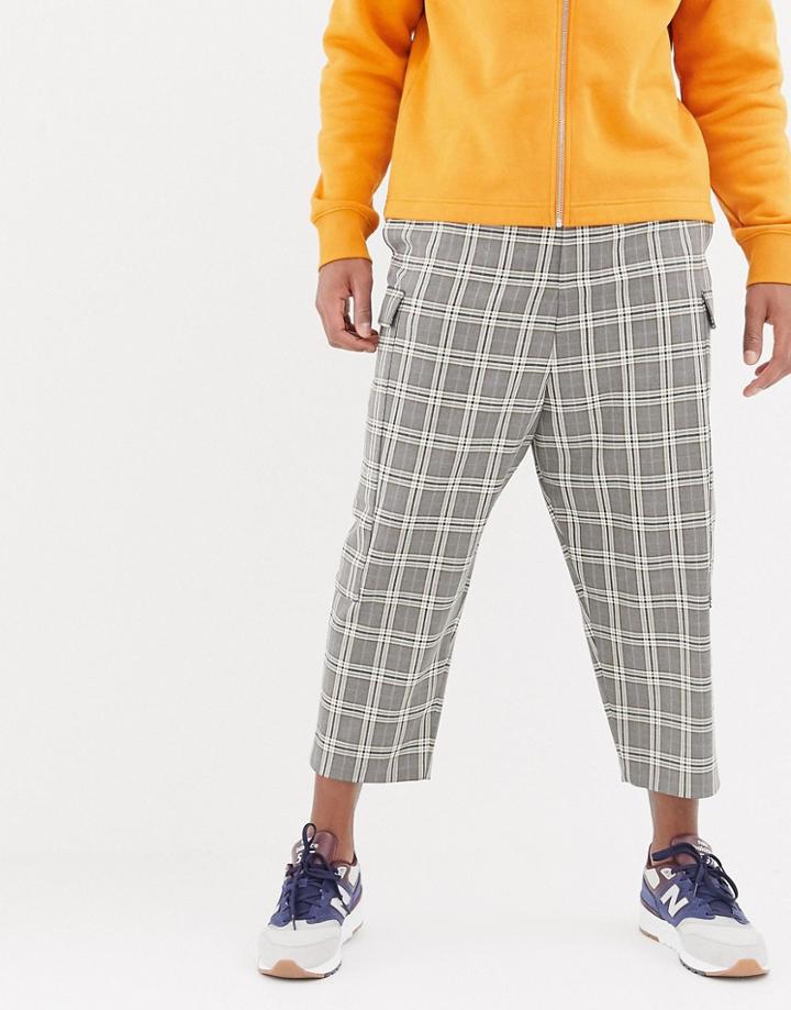 Asos Design Drop Crotch Tapered Smart Pants In Brown Check - Brown