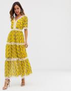 Asos Design Lace Insert Tiered Maxi Dress In Paisley Print-multi