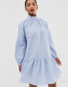 Asos White Drop Waist Gingham Smock Dress - Multi