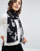 Alice Hannah Cat Jacquard Scarf - Black