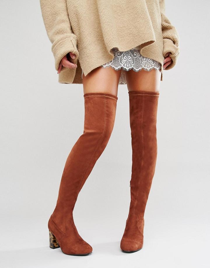 Asos Kade Heeled Over The Knee Boots-brown