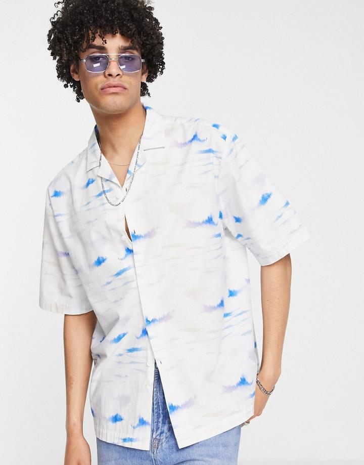 Topman Revere Shirt With Ink Print In White