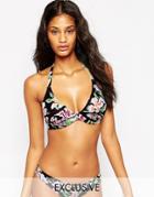 Asos Fuller Bust Exclusive Paneled Floral Print Hidden Underwire Bikini Top Dd-g - Paneled Floral