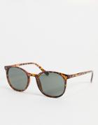 Asos Design Fine Frame Round Sunglasses In Tort-brown