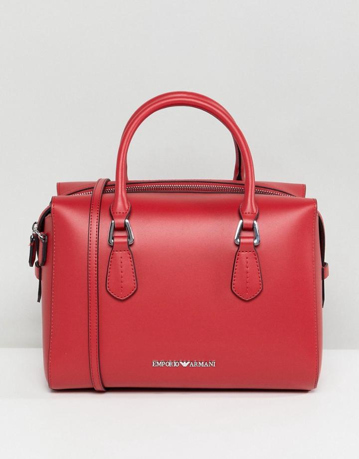 Emporio Armani Structured Zip Leather Shopper Bag - Red