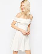 Asos Deep Bardot Off The Shoulder Mini Skater Dress - Cream