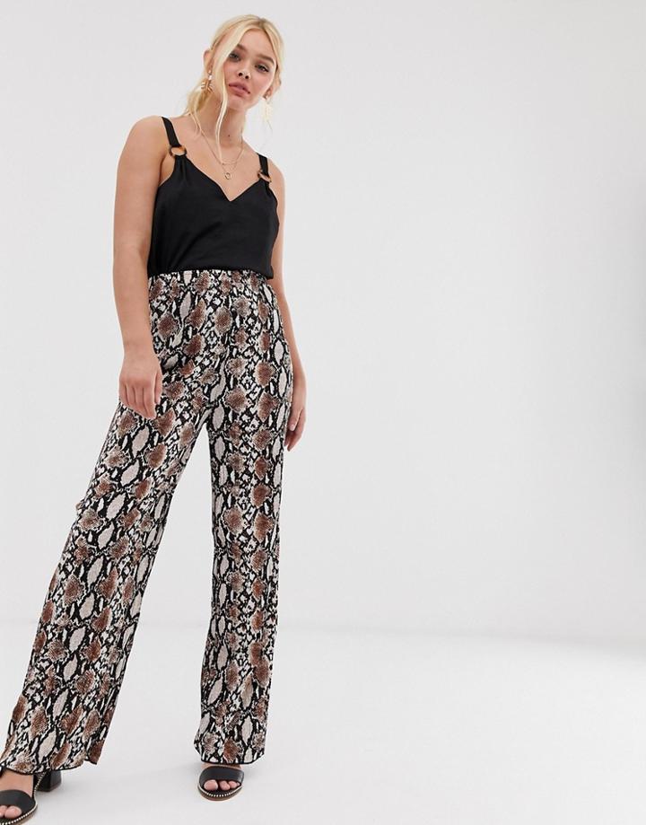 Qed London Snake Print Pleated Pants-brown