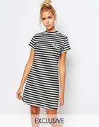 Lazy Oaf Striped Bodycon Dress With Small Rose Embroidery - Multi