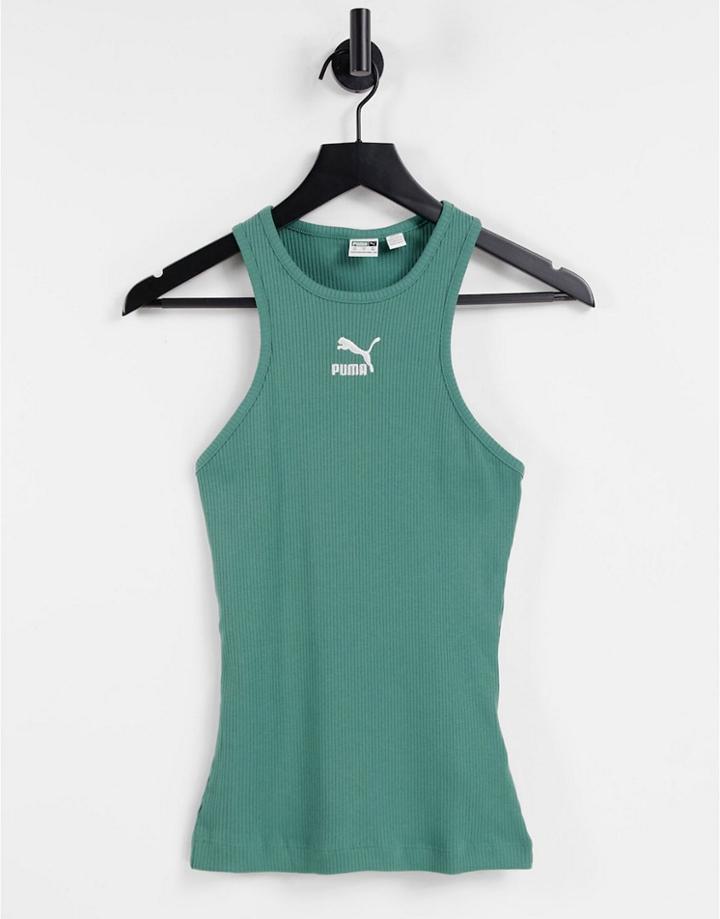 Puma Ribbed Racer Top In Mint-green