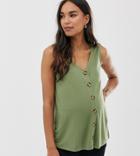 Asos Design Maternity Nursing V Neck Button Front Tank In Khaki - Green