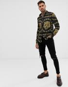 Hermano Long Sleeve Shirt With Tiger Print - Black