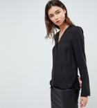 Asos Design Tall Long Sleeve V Neck Blouse - Black