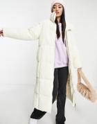 Monki Recycled Long Quilted Coat In Beige-neutral