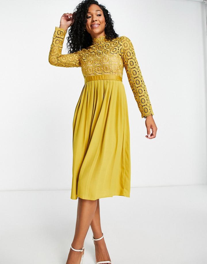 Little Mistress Pleated Dress In Mustard-yellow
