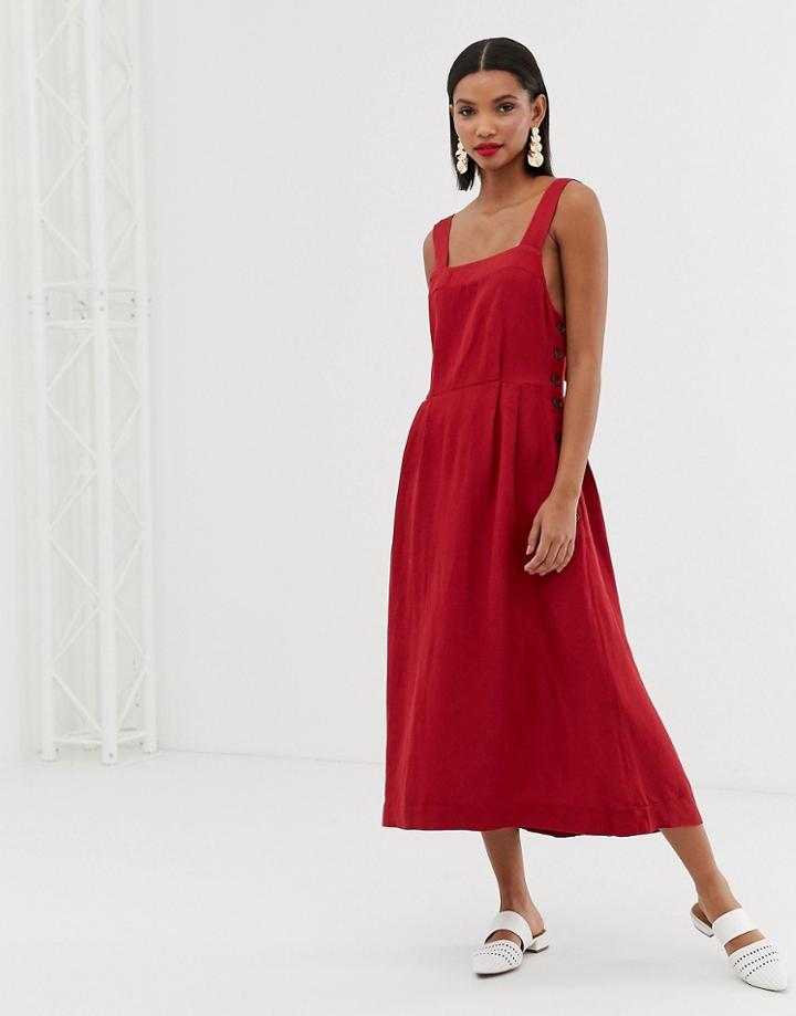 Mango Linen Midi Dress In Red
