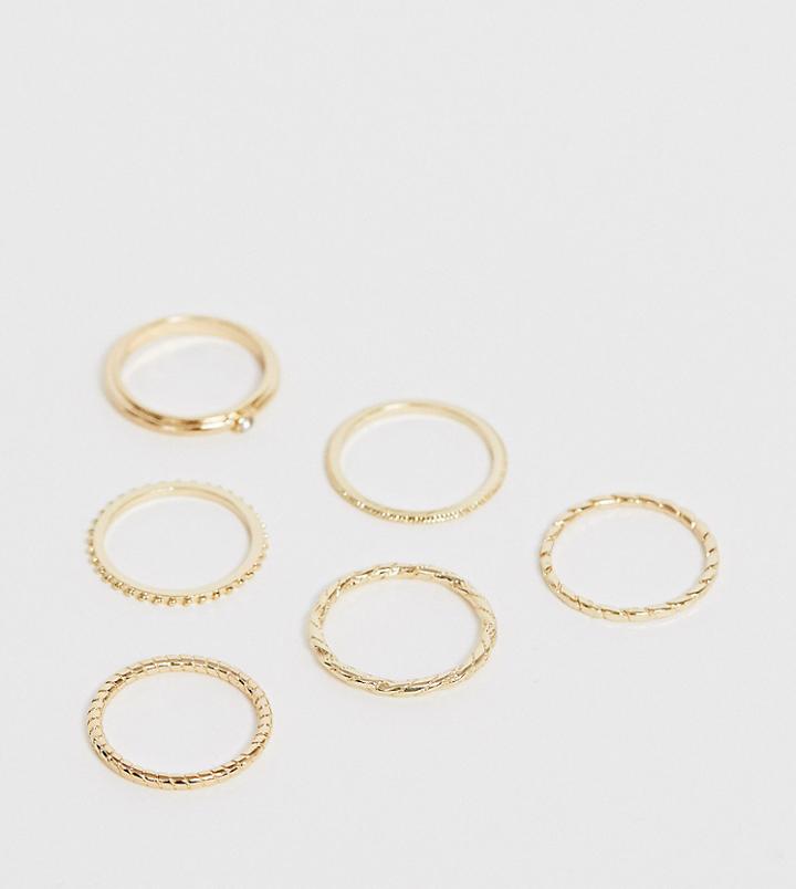 Asos Design Curve Pack Of 6 Rings In Engraved Rope And Twisted Designs In Gold Tone - Gold