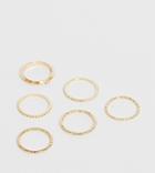 Asos Design Curve Pack Of 6 Rings In Engraved Rope And Twisted Designs In Gold Tone - Gold