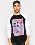 Asos Longline Long Sleeve T-shirt With Black Beach Print And Contrast Raglan - Black