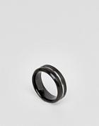 Seven London Black & Silver Band Ring - Black