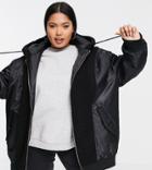 Asos Design Curve Fleece Patched Bomber In Black