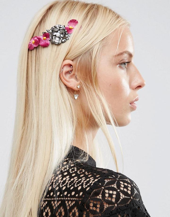 Asos Pretty Metal Flower Back Headband - Purple