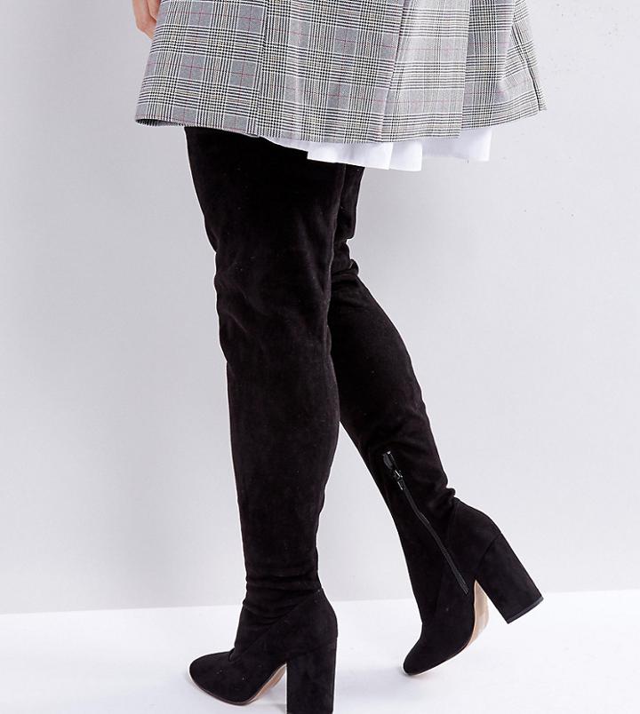 Asos Katcher Extra Wide Leg Over The Knee Boots In Wide Fit - Black