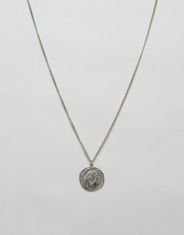 Asos Coin Necklace In Burnished Silver - Gold