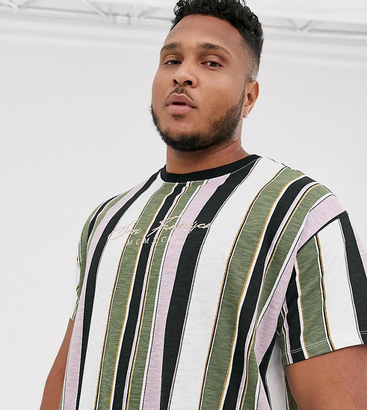 New Look Plus T-shirt In Vertical Stripe In Pink - Pink