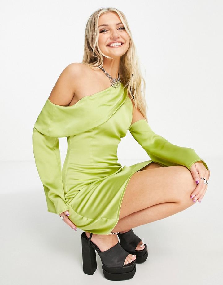 Public Desire Satin Drape Mini Dress In Lime-green