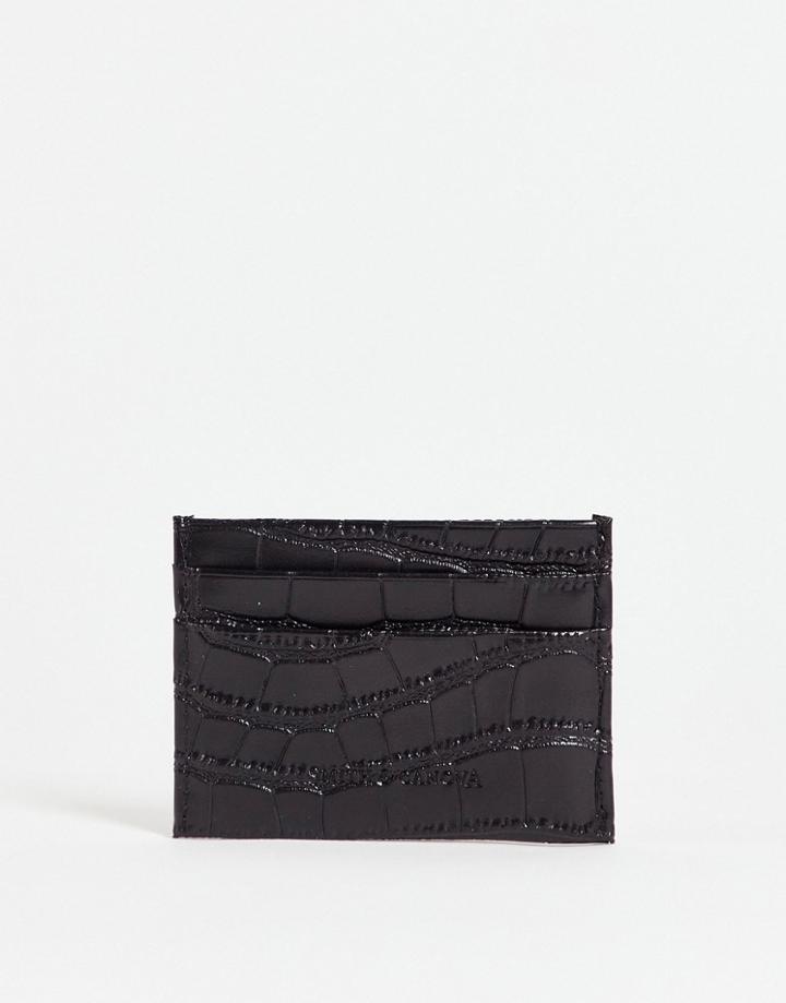 Smith & Canova Leather Croc Effect Card Holder In Black