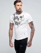 Religion T-shirt With Skull Embroidery - White