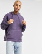 Asos Design Oversized Washed Purple Hoodie In Reverse Loopback