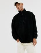 Asos Design Oversized Half Zip Track Neck Sweatshirt In Black Borg