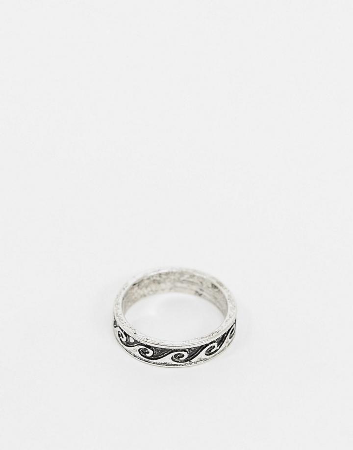 Asos Design Band Ring With '90s Style Wave In Silver Tone