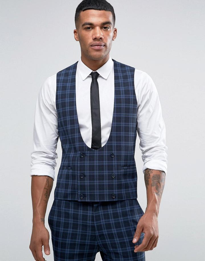 Asos Super Skinny Vest In Tonal Check - Blue