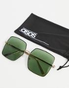 Asos Design Oversized 70s Sunglasses With G15 Lens In Shiny Black Frame