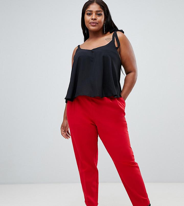 Asos Design Curve High Waist Tapered Pants - Red