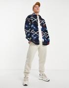 Asos Design Extreme Oversized Pattern Shirt In Sherpa-navy