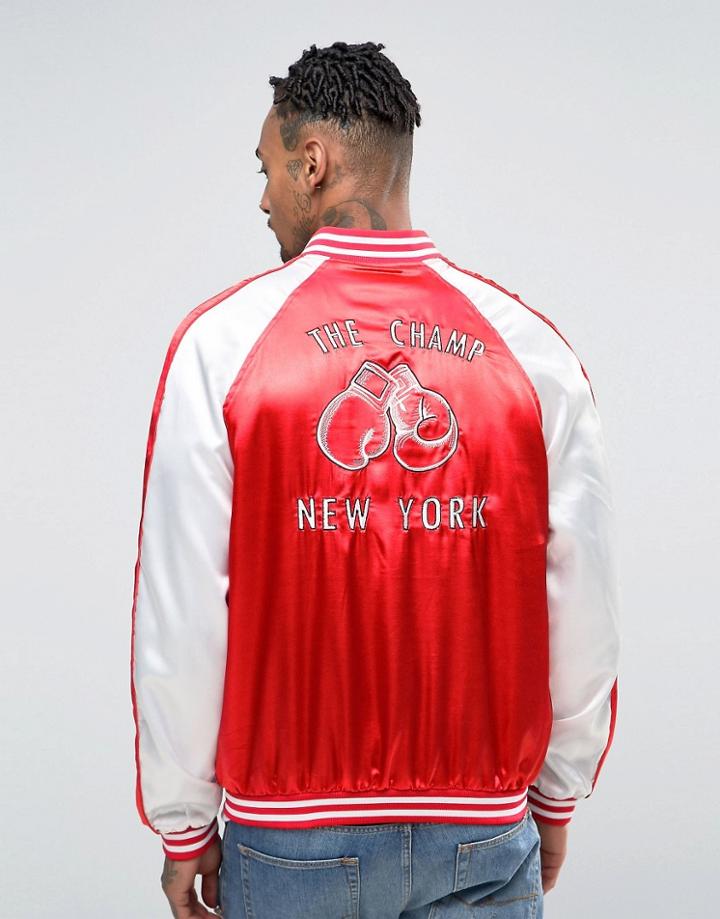 Liquor & Poker Boxing Embroidered Souvenir Bomber - Red