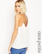 Asos Petite Plunge Neck Pleated Cami Top With Strappy Back - Ivory