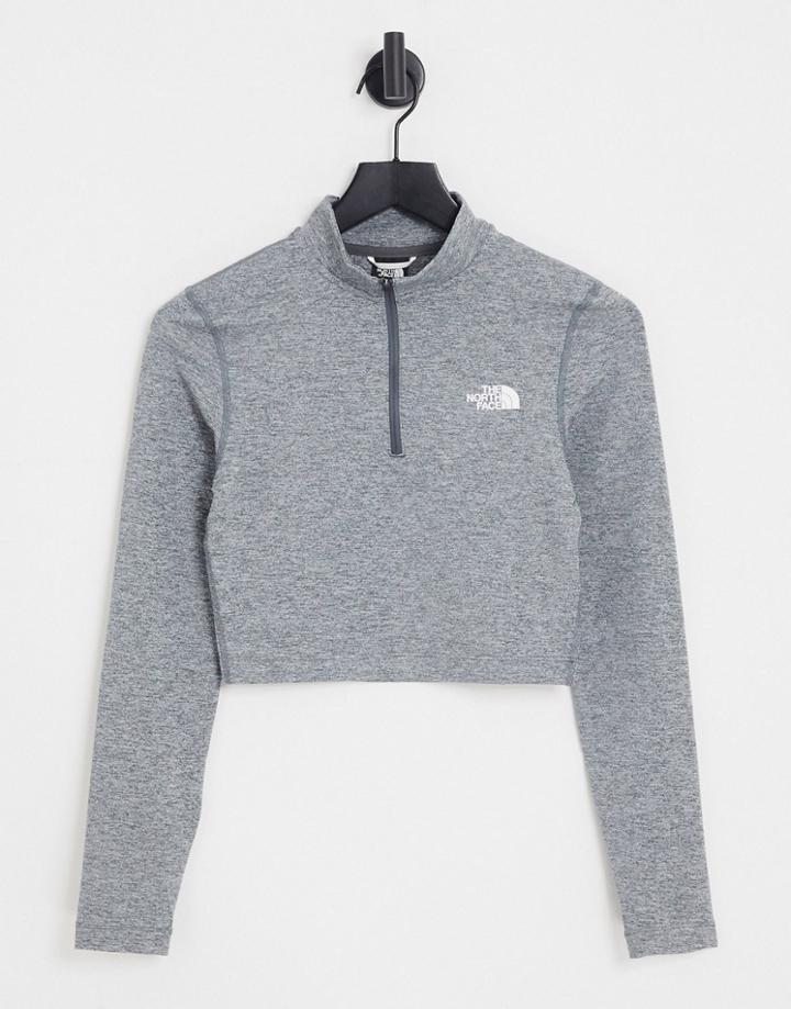 The North Face 1/4 Zip Cropped Long Sleeve T-shirt In Gray