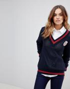 Tommy Hilfiger Crest Cricket Sweater - Navy