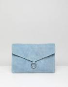 Asos Design Suede Envelope Clutch Bag With Ring Detail - Blue
